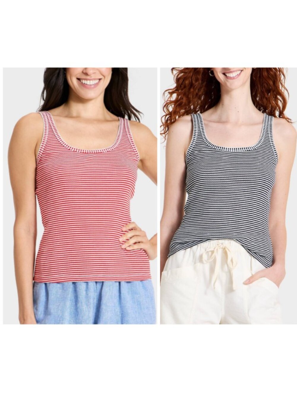Universal Thread Stripe Textured Rib Tank Bundle (2) Navy / White / Red NEW - S